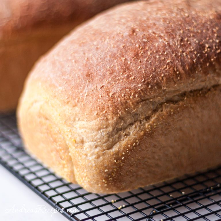 Anadama bread loaves, cooling on a rack - Andrea Meyers
