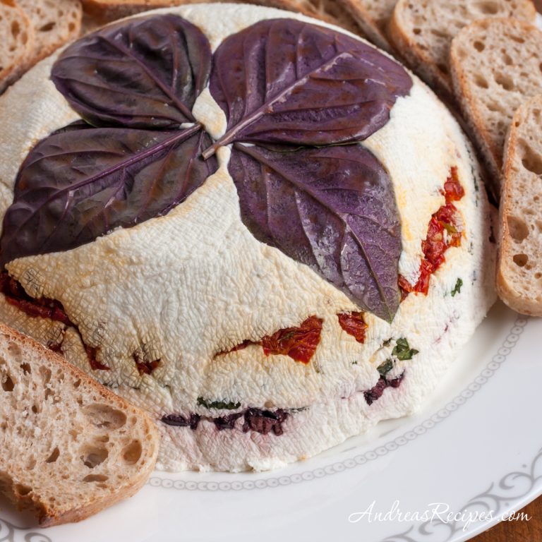 Cheese Torta with Basil, Olives, and Sundried Tomatoes - Andrea Meyers
