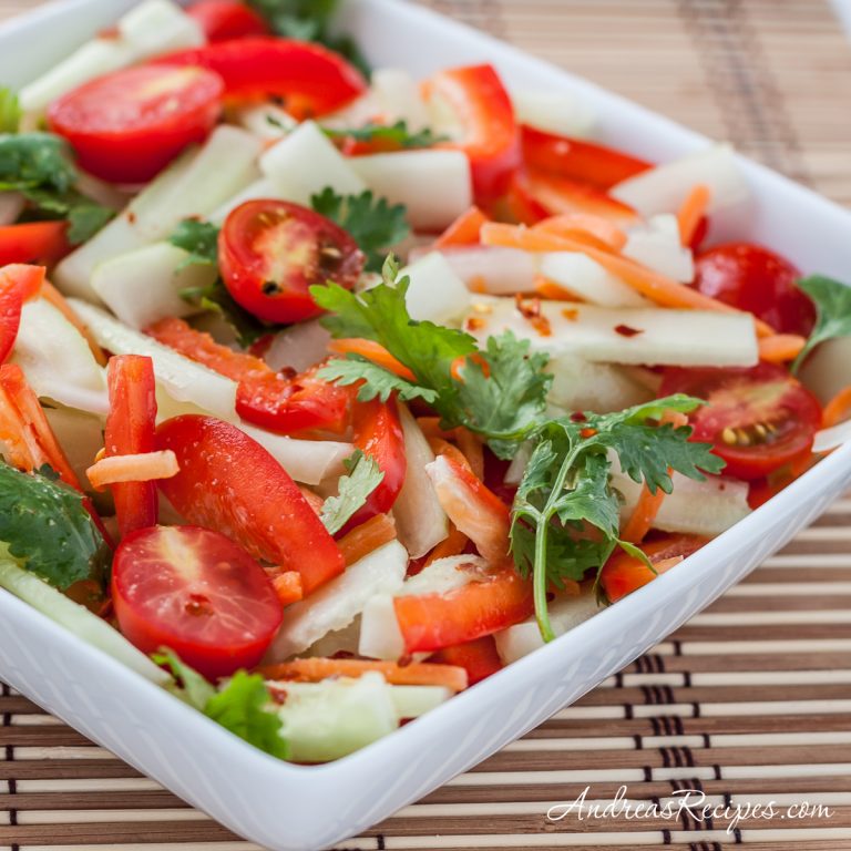 Cucumber Salad with Tomato, Bell Pepper, and Spicy Thai Lime Vinaigrette - Andrea Meyers