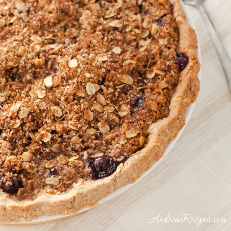 Peach Blueberry Pie with Oatmeal Crumb Topping and Crust - Andrea Meyers