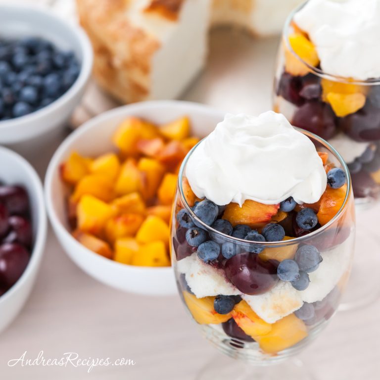 Summer Fruit Trifles with Peaches, Cherries, and Blueberries - Andrea Meyers