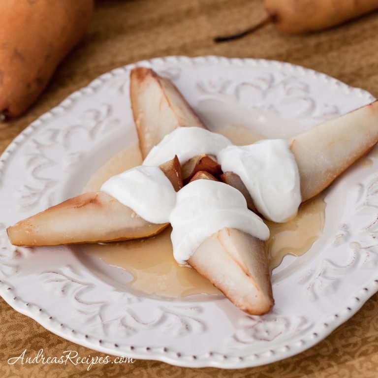 Cider Honey-Roasted Pears with Vanilla Greek Yogurt - Andrea Meyers